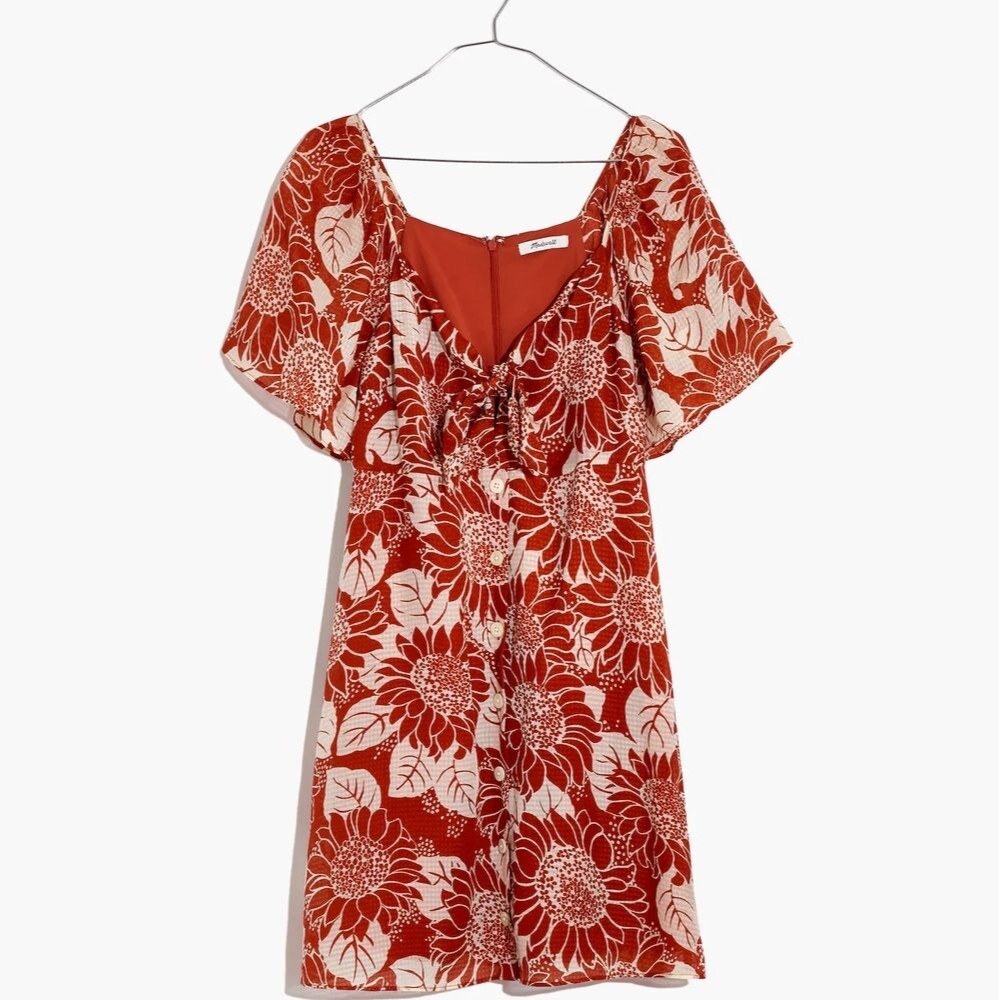 Silk Tie-Front Mini Dress in Sunflower